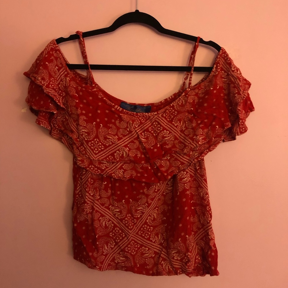 Off-The-Shoulder Red Pattern Top